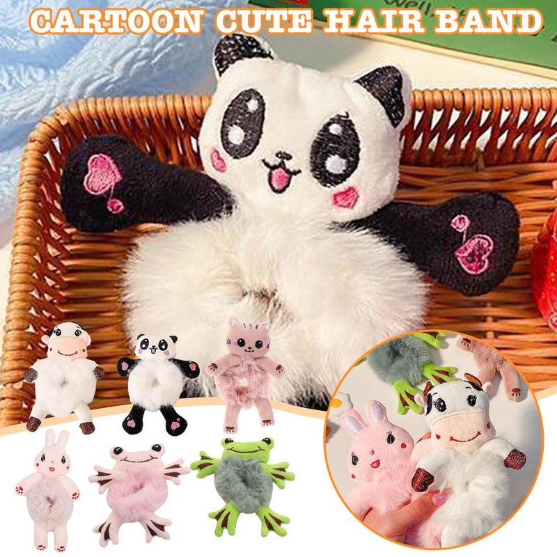 1pcs Cute Animal Scrunchies, 3D Animal Scrunchies Hair Ties, Cute Furry Frog Rabbit Panda Cat Cow Plush Hair Rope, Elastic Hair Bands Bun Maker Ponytail Holster Hair Styling Tools - Image 3